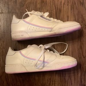 Adidas Continental 80 light cream with pink and blue details. Womens 8 1/2